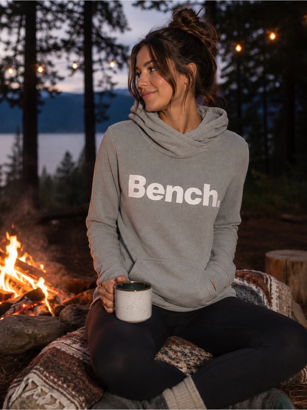 Bench light gray fleece pullover kangaroo hoodie Sz S